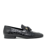 Walk London Woody Tassel Loafer in Black Leather