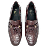 Walk London Woody Embossed Tassel Loafer in Burgundy Croc Embossed Leather | Birdseye