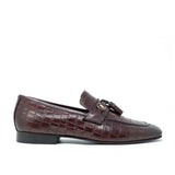 Walk London Woody Embossed Tassel Loafer in Burgundy Croc Embossed Leather