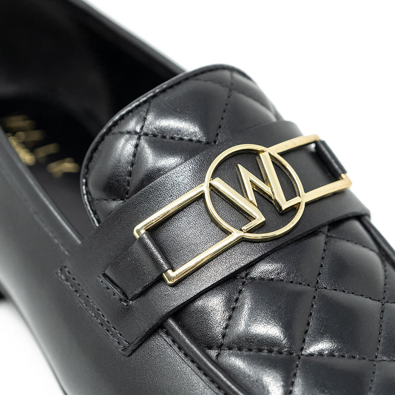 WALK London Woody Trim Loafer Quilted Black Leather Trim