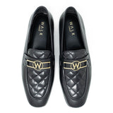 WALK London Woody Trim Loafer Quilted Black Leather Top