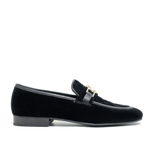 Walk London Woody Quilted Trim Loafer in Black Suede