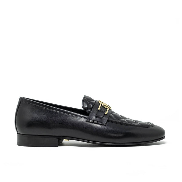 WALK London Woody Trim Loafer Quilted Black Leather