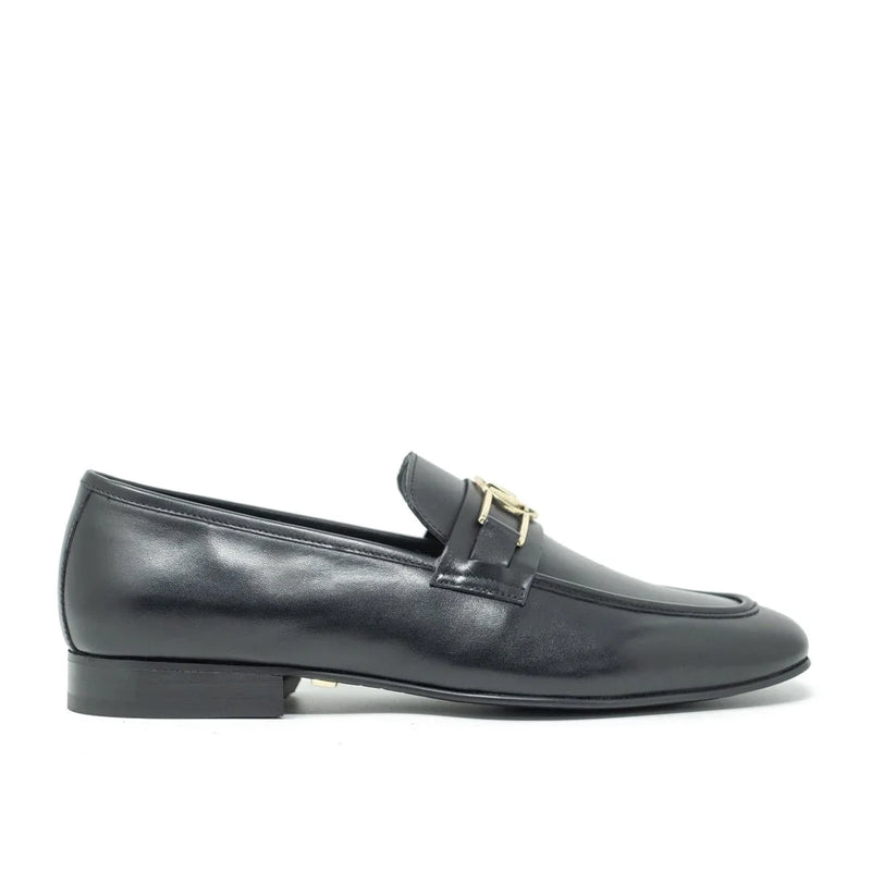 Walk London Woody Trim Loafer in Black Leather